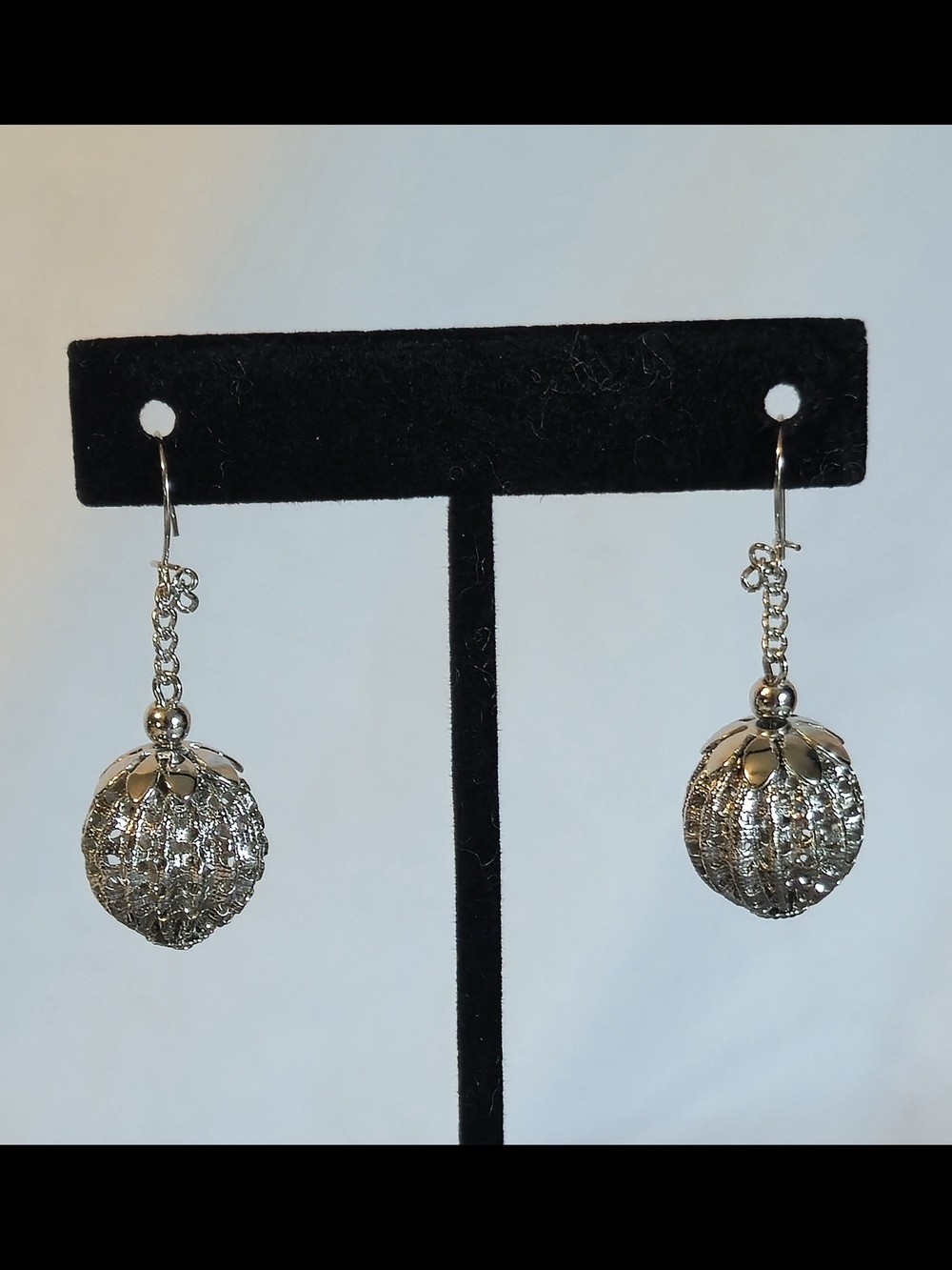 Source Unknown Silver Filigree Sphere Drop Earrings